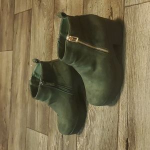 Green suede ankle boots